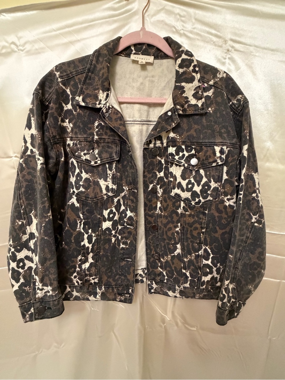 Promesa Leopard Print Denim Jacket Women’s Size Small Brown Animal Print Trucker